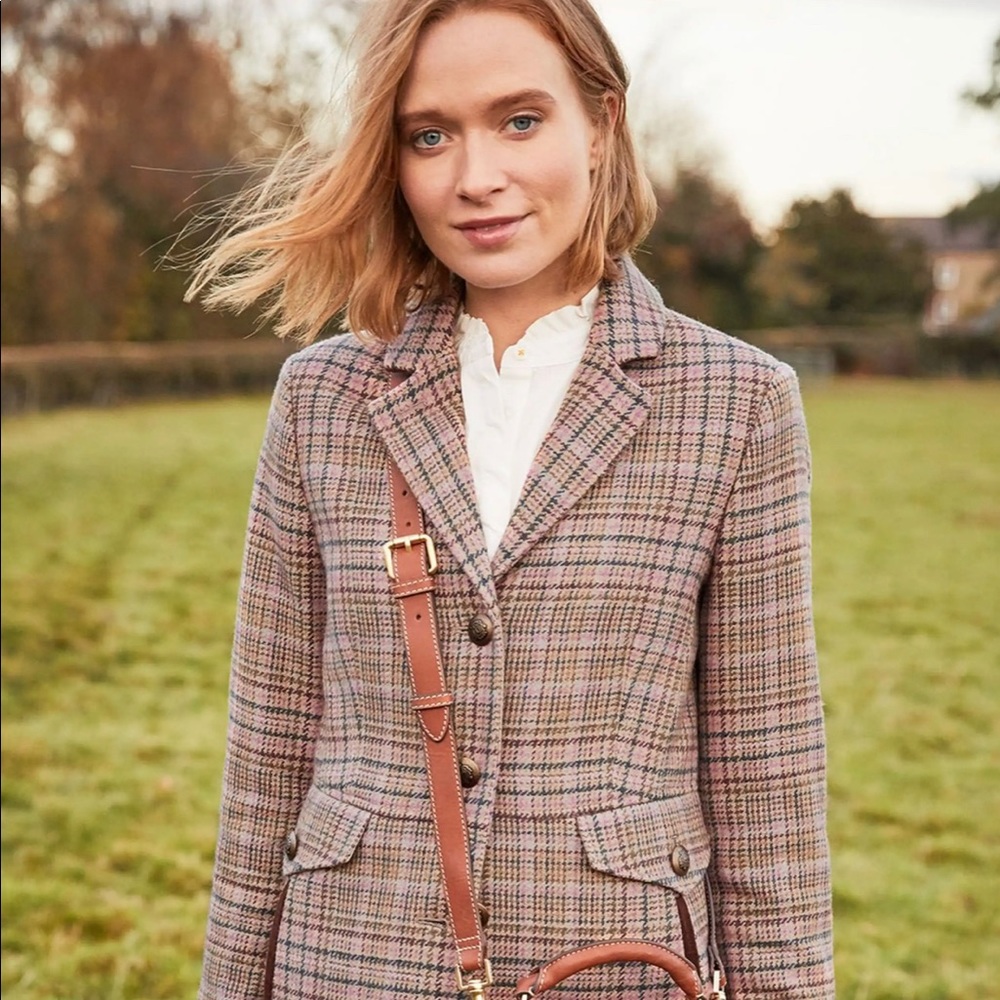 NWT Joules Pink/Tan Tweed Mid Length Coat 🧥